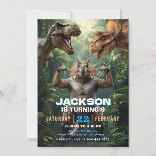 Dinoverjaardagsuitnodiging T Rex Feest Uitnodiging (Voorkant)