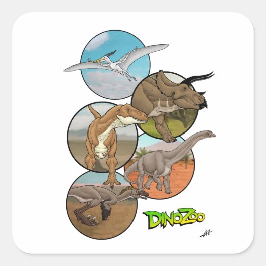 DinoZoo Dinosaur Collage Vierkante Sticker (Voorkant)