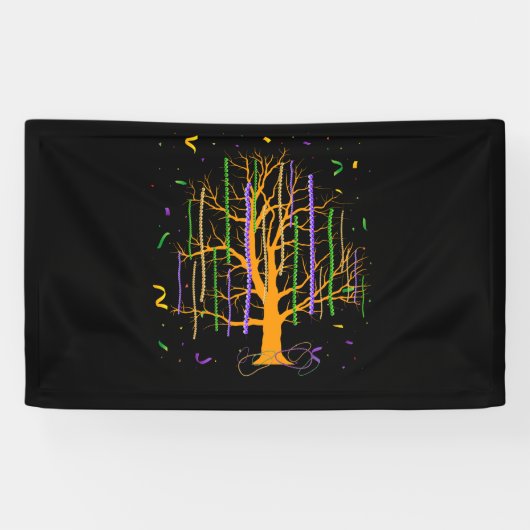 Dinsdag Gras Tree Beads New Orleans 2022 Watercolo Spandoek (Horizontaal)