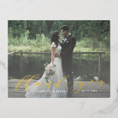 D'invitation À Feuilles D'aluminium Calligraphie Script Photo Merci carte postale (Recto)