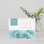 D'invitation À Feuilles D'aluminium Carte postale RSVP Turquoise Turquoise Waves Beach (Debout devant)