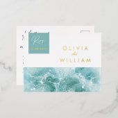 D'invitation À Feuilles D'aluminium Carte postale RSVP Turquoise Turquoise Waves Beach (Recto/Verso)