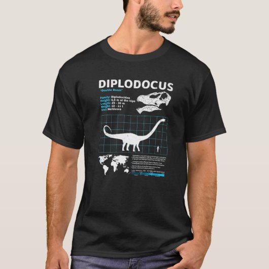 Diplodocus Fact Sheet Dinosaurus Feiten T-shirt (Voorkant)