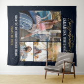 Diploma 2025 Fotocollage Navyblauw Fotobooth Wandkleed (In Situ (horizontaal))