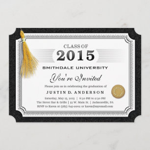 Diploma Afstuderen Invite Gold Tassel Corners 2015 Kaart