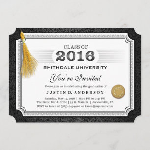 Diploma Afstuderen Invite Gold Tassel Corners 2016 Kaart