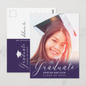 Diploma Foto Moderne Script Paarse Uitnodiging (Voorkant / Achterkant)