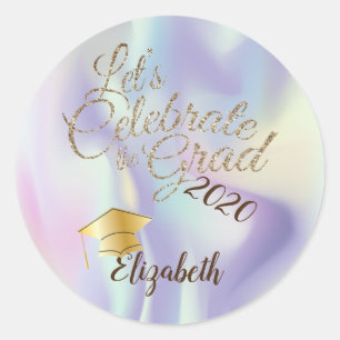Diploma hoed,Naam,Holografisch Ronde Sticker