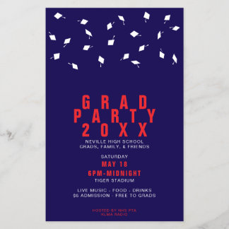 Diploma Hoed Werp Rood & Marineblauw Afstudeerfees Flyer