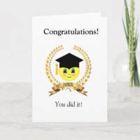 Diploma kaart met gelukkig gezicht & lauwerkrans