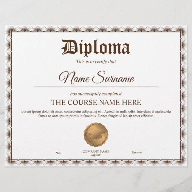 Diploma licentiecursus voor deelname (Voorkant)