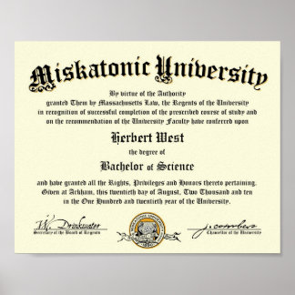 Diploma Miskatonic University Poster