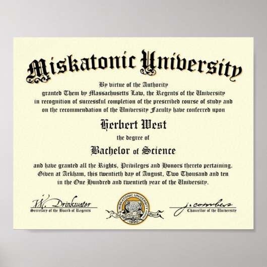 Diploma Miskatonic University Poster (Voorkant)
