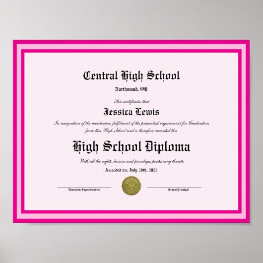 Diploma Novelty High School Keepsake Poster (Voorkant)