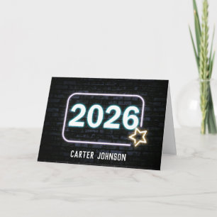 Diploma-uitreiking 2026 Neon Licht op Baksteen Kaart