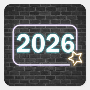 Diploma-uitreiking 2026 Neon Licht op Baksteen Vierkante Sticker