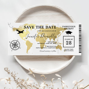Diploma-uitreiking instapkaart wereldkaart save the date