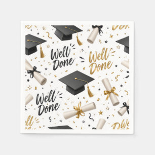 Diploma's, petten met tekst 'Goed gedaan' Servet