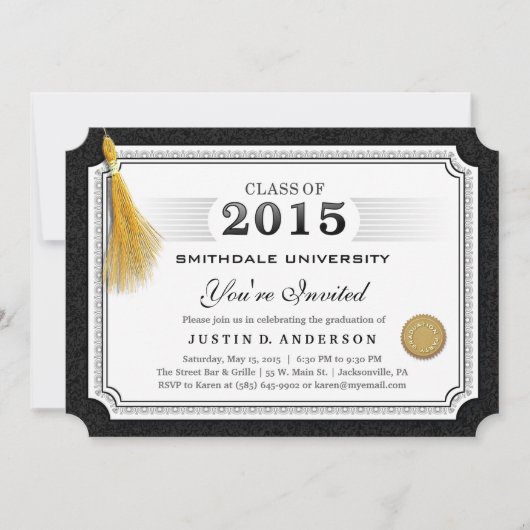 Diplôme 2015 Invitation Gold Tassel Corners (Devant)