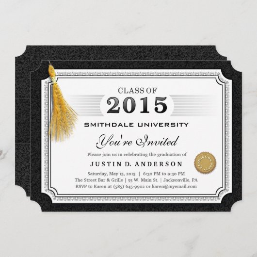 Diplôme 2015 Invitation Gold Tassel Corners (Devant / Derrière)