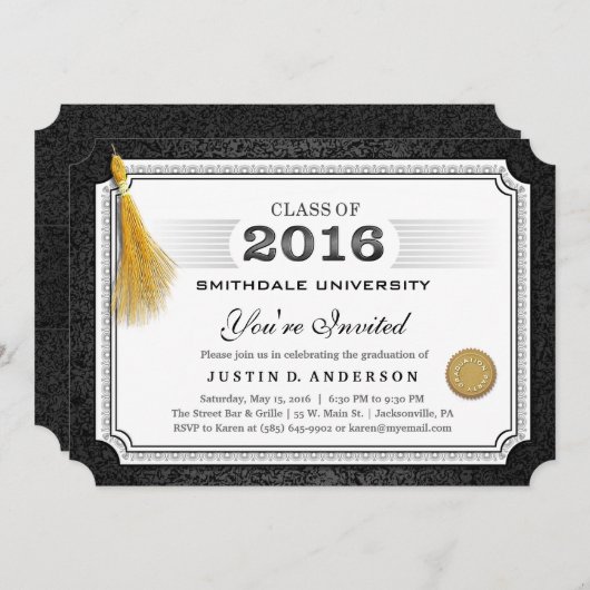 Diplôme 2016 Invitation Gold Tassel Corners (Devant / Derrière)