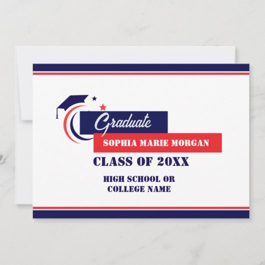 Diplômé Bleu Rouge Blanc Faire-part (Devant)