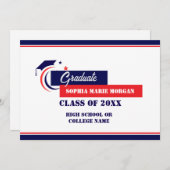 Diplômé Bleu Rouge Blanc Faire-part (Devant / Derrière)