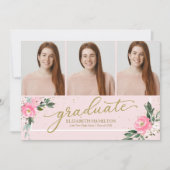 Diplômé Blush Floral Grad Faire-part 3 Photo (Devant)