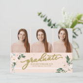 Diplômé Blush Floral Grad Faire-part 3 Photo (Debout devant)