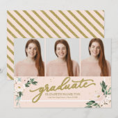 Diplômé Blush Floral Grad Faire-part 3 Photo (Devant / Derrière)