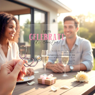 Diplôme de médecine Stéthoscope rose Invitation tr