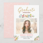 Diplômé d'or Floral Photo Faire-part de graduation (Devant / Derrière)