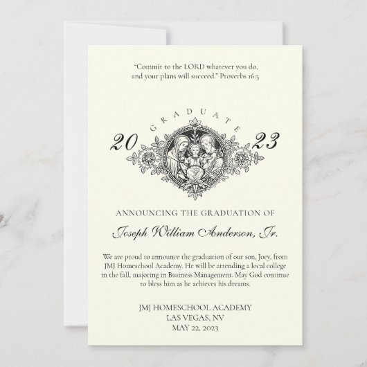 DIPLÔME FAIRE-PART JOSEPH WILLIAM ANDERSON (Devant)