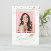 Diplômé Gold Confetti Grad Faire-part photo (Debout devant)