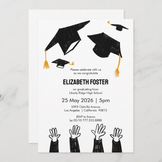 Diplôme illustré à la main Invitation (Devant / Derrière)