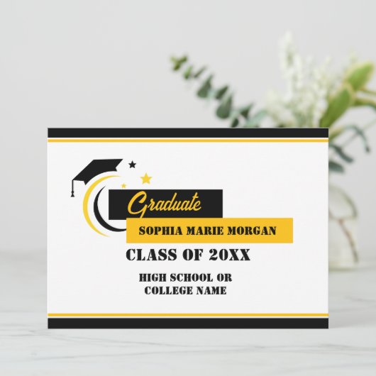 Diplômé Jaune noir Blanc Faire-part (Debout devant)