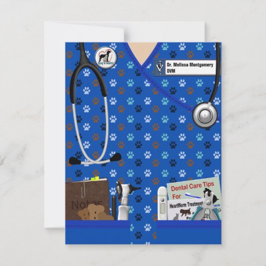 Diplôme Vétérinaire Faire-part En Bleu Motif (Devant)