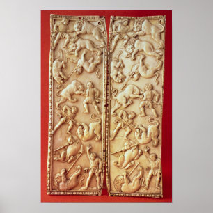 Diptych met een leeuwenjachtscène poster