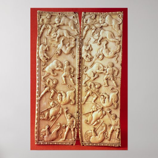 Diptych met een leeuwenjachtscène poster (Voorkant)