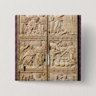 Diptych toont de Miracles van Christus Vierkante Button 5,1 Cm
