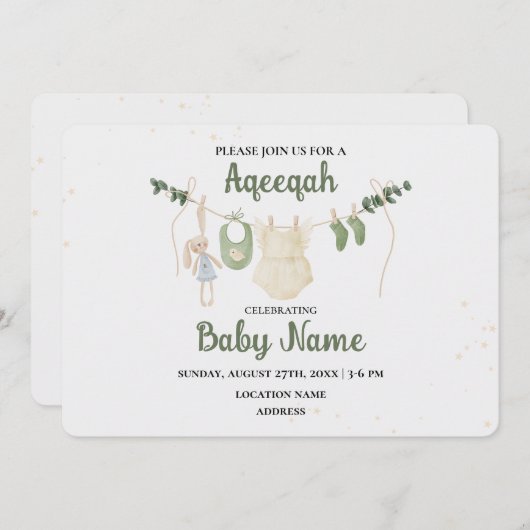 Direct bewerkbare Aqeeqah Aqiqah Invitation Kaart (Voorkant / Achterkant)