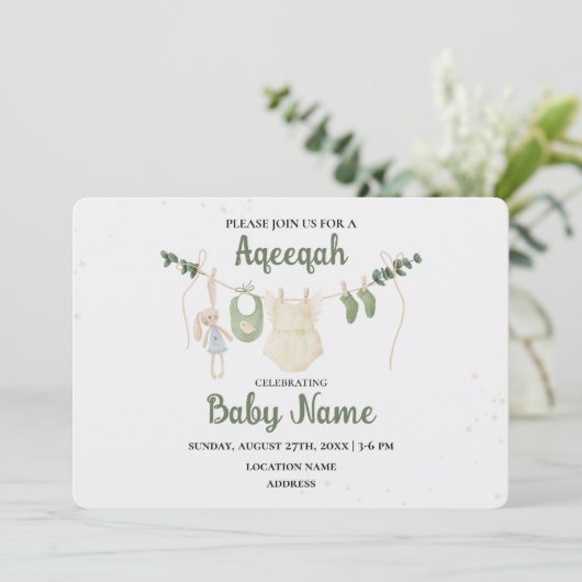 Direct bewerkbare Aqeeqah Aqiqah Invitation Kaart (Staand voorkant)