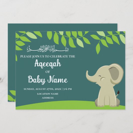 Direct bewerkbare Baby Aqeeqah Invitation Kaart (Voorkant / Achterkant)