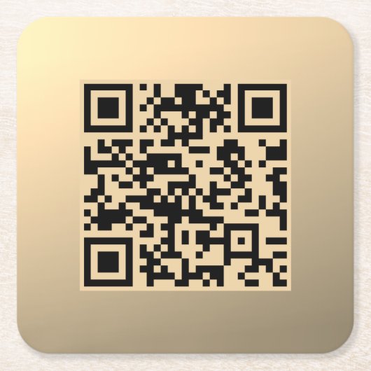 Direct bewerkbare QR-code Sjabloon | Faux Gold Vierkante Kartonnen Onderzetter (Voorkant)