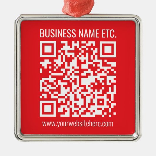 Direct je eigen QR-code Creëer | Bewerkbaar rood Metalen Ornament (Voorkant)