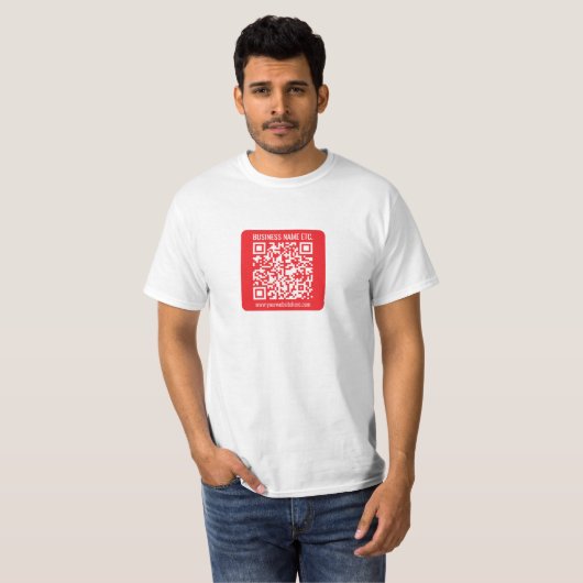 Direct je eigen QR-code Creëer | Bewerkbaar rood T-shirt (Voorkant volledig)
