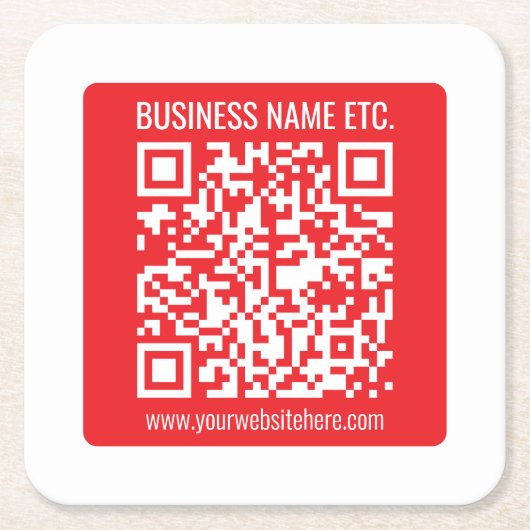 Direct je eigen QR-code Creëer | Bewerkbaar rood Vierkante Kartonnen Onderzetter (Voorkant)