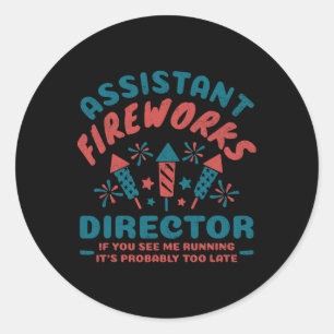 Directeur Vuurwerk voor Mannen Vrouwen Grappig 4e Ronde Sticker