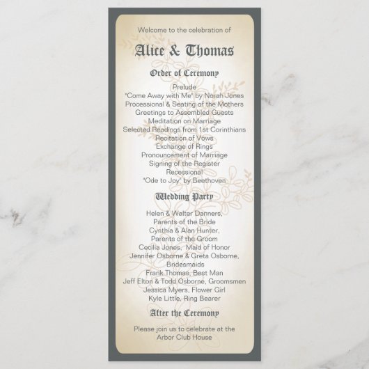 Direction vintage - Programme de mariage (Devant)