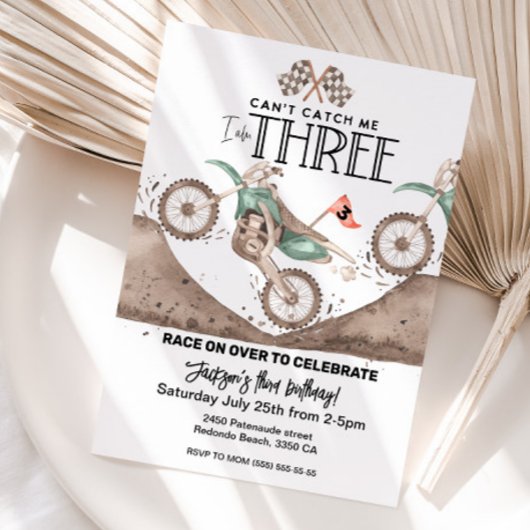 Dirt Bike 3rd birthday Invitation Can't catch me